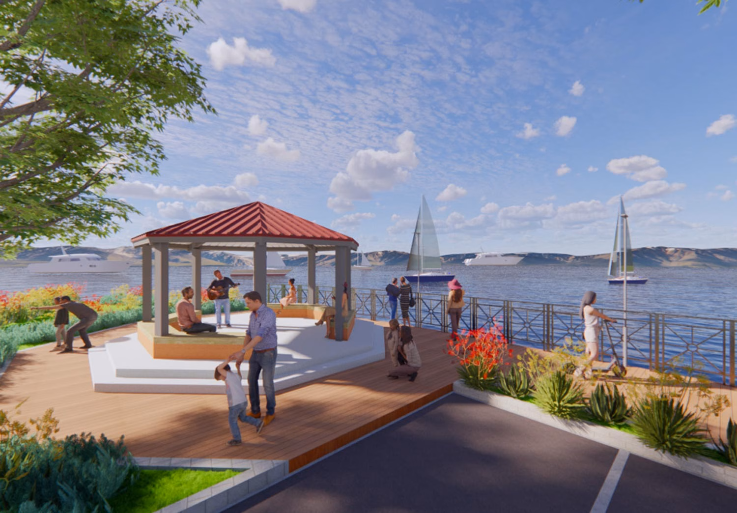 Residential-Living-OPT graphic photo of open relaxing green space with overlooking of docks and yachts